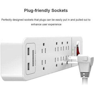 8 Outlets Power Strip Surge Protector, 2 USB Ports Powerstrip 6-Foot